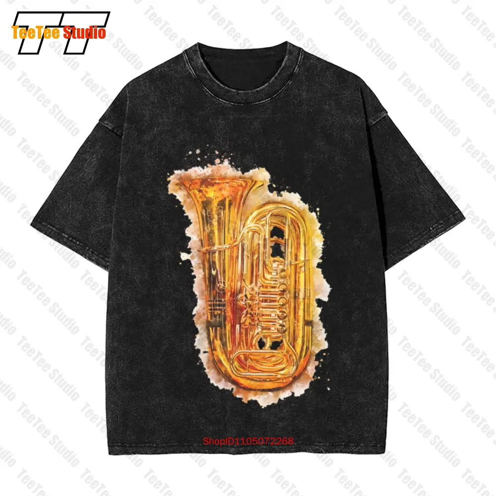 

Tuba In Colorful Watercolor Shiny Golden Brass Musical Instrument Vintage Oversized T-Shirt ZKW9