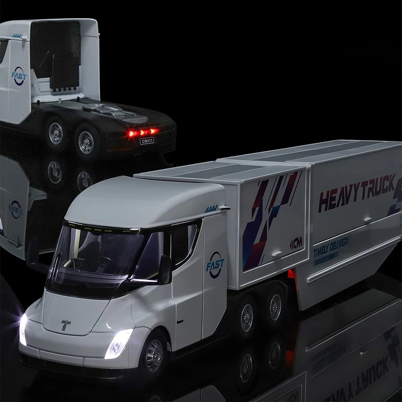 

Модель грузовика-контейнеровоза 1:32, имитация большого грузовика, металлический транспорт, игрушечная машинка для мальчиков со звуком и светом