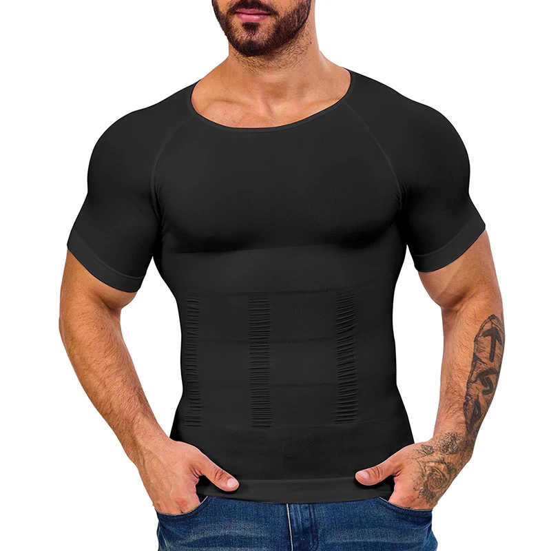 Men Body Shaper Tight Compression Shirts Tummy Control Abdomen Slimming Shaping Back Support Gynecomastia Reduce Boobs Underwear