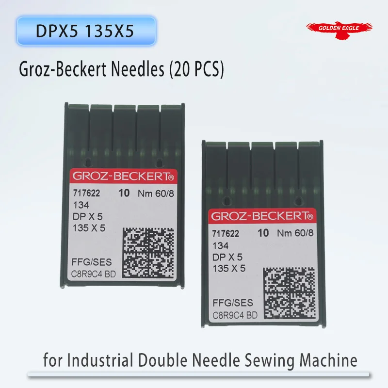 20 шт. игл Groz-Beckert DPX5 для промышленных двухигольных швейных машин DP*5 134 135X5 SY1955 20:05, вязальные, с шариковым наконечником