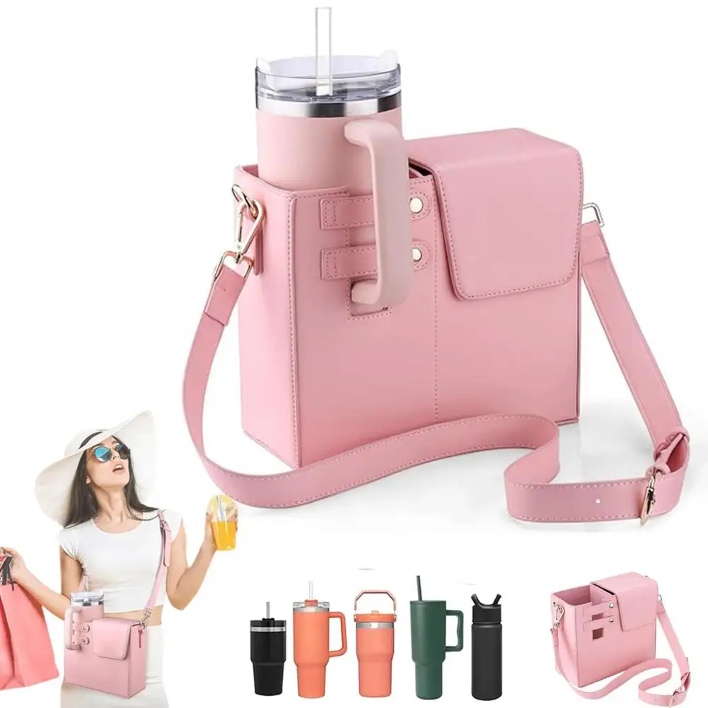 Water Bottle Storage Bag with Adjustable Shoulder Strap Insulated Lining Waterproof Universal Fit Crossbody Cup Holder Bag