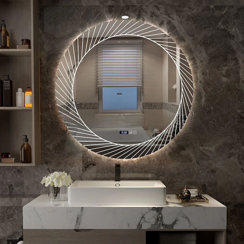 Led Smart Bathroom Mirror Lights Luxury Touch Round Bathroom Mirror Anti Fog Wall Mounted Espejo Con Luz Decoration Home CC50BM