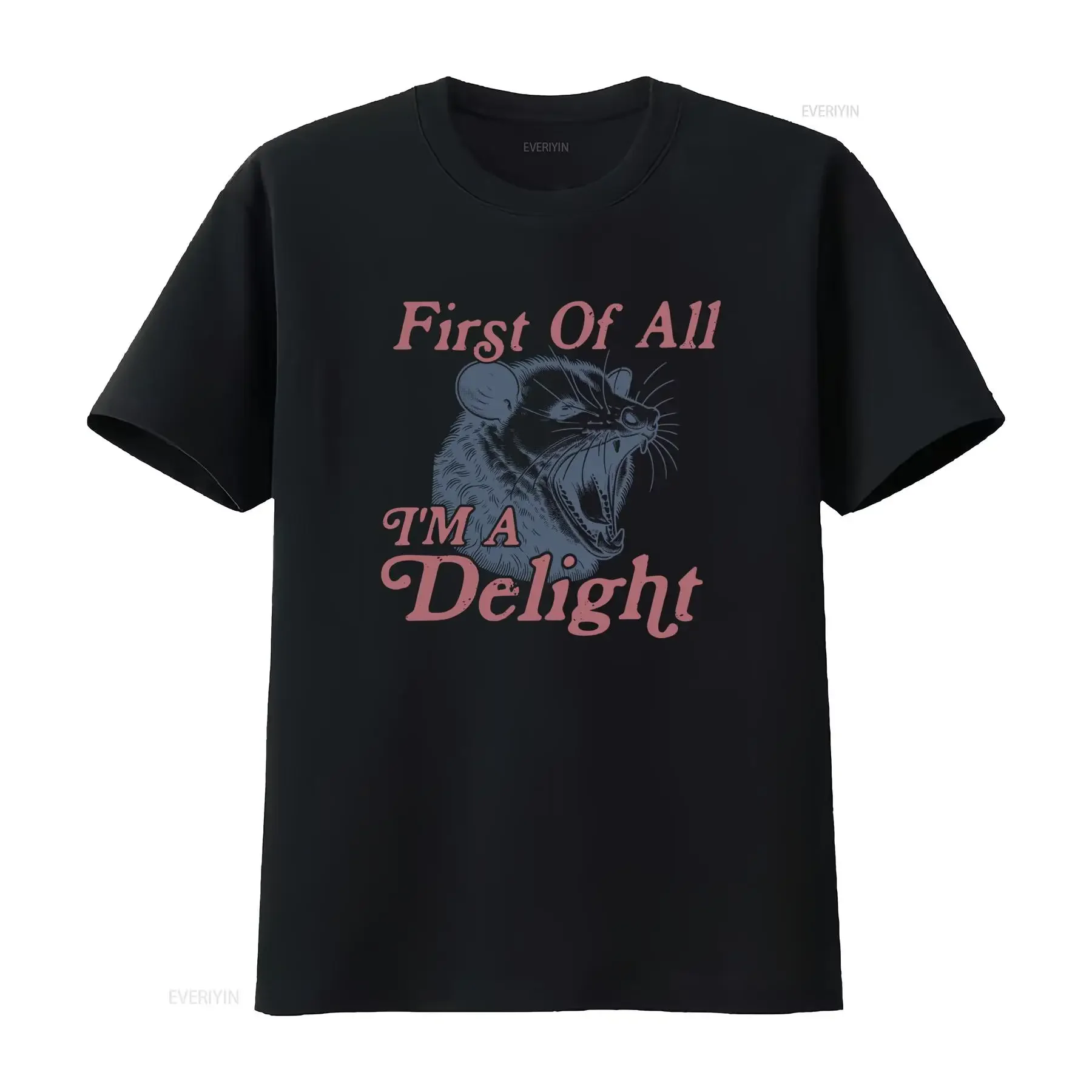 Vintage Funny Sarcastic Screaming Rat I'm A Delight Slogan Print Casual Streetwear T Shirt vintage Washed Comfortable