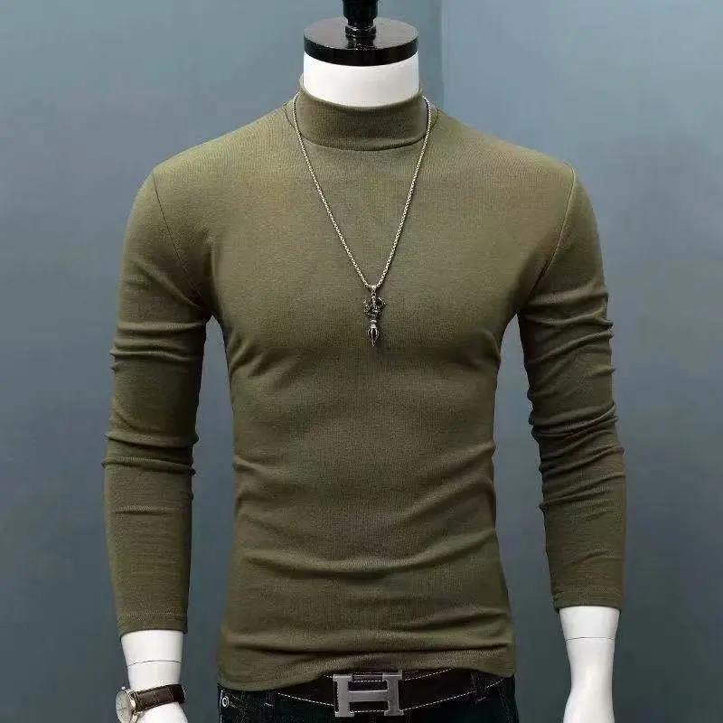 

Turtleneck For Men Solid Colour Slim Elastic Thin Pullover Men Spring Autumn Turtleneck Men Knitting Basic Long Sleeve T-shirt