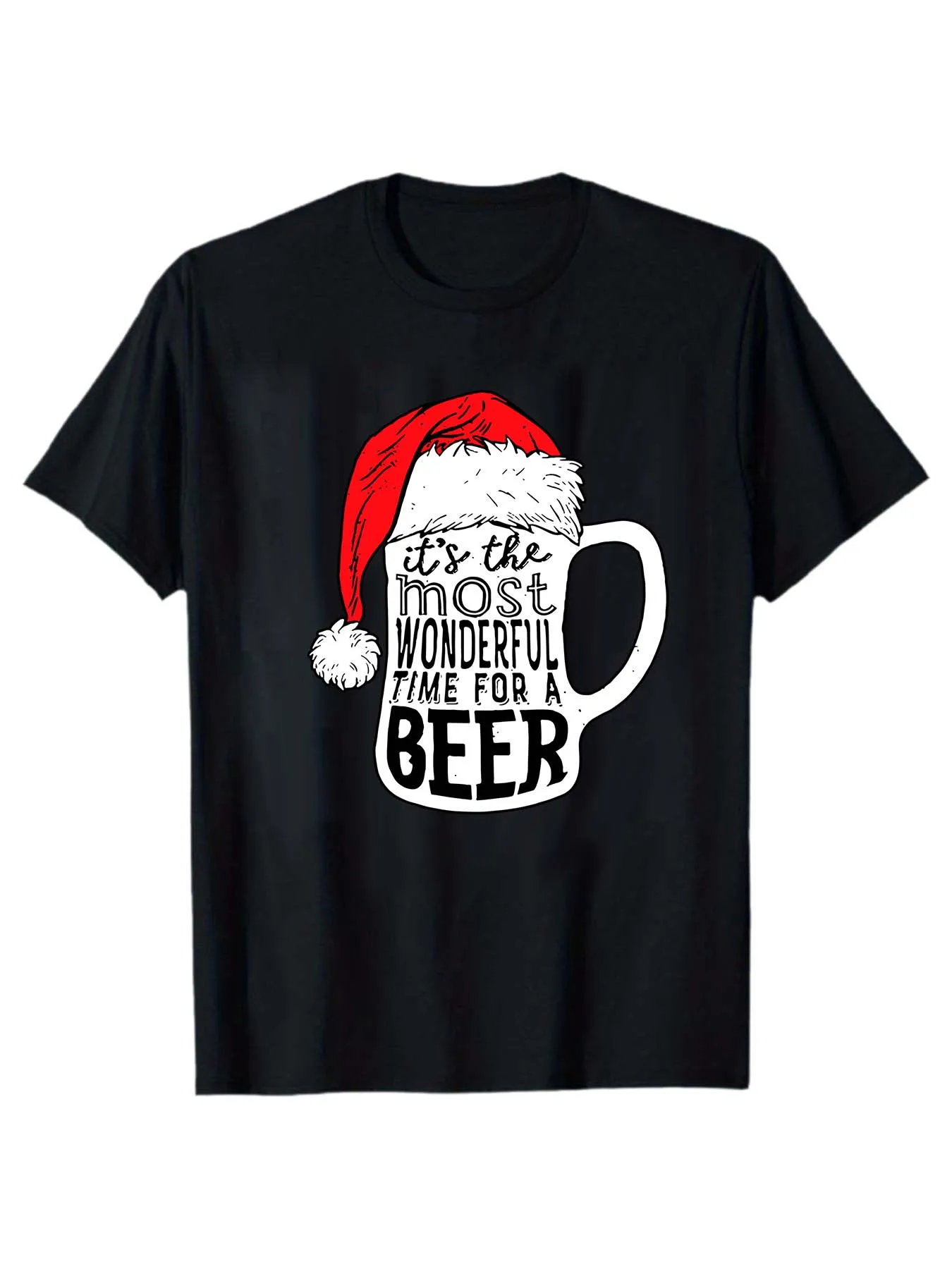 Men's casual short-sleeve T-shirt suitable for all seasons, daily wear, interesting Christmas beer print design, unisex, ideal g