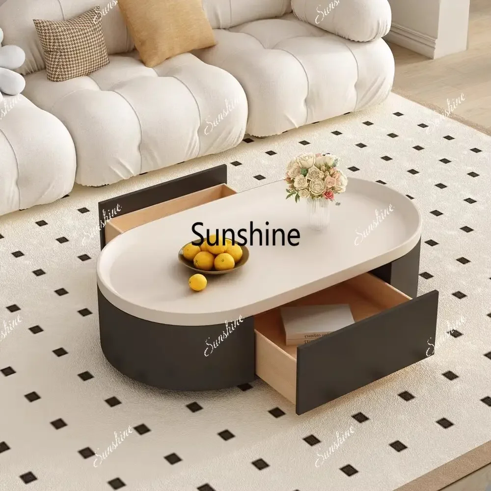 

Living room, small family apartment, minimalist modern light luxury coffee table, cream style coffee tableTJ