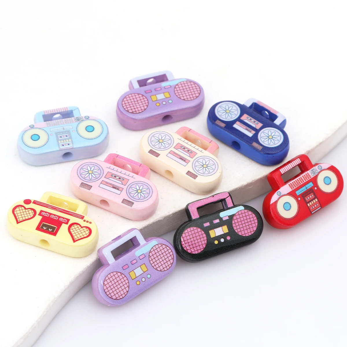 7pcs Random Color 2.5x1.6cm Retro Radio Acrylic Loose Beads DIY Handmade Bracelet Jewelry Craft Supplies