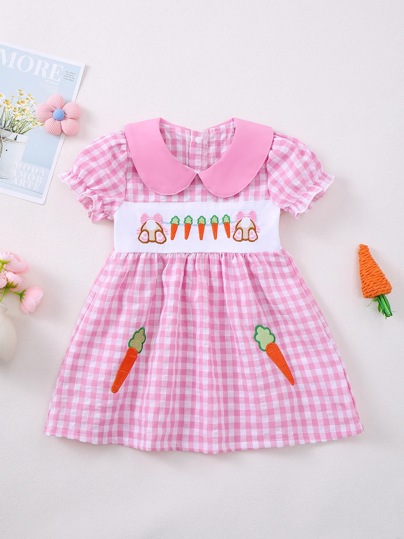 Baby Girl Casual round Neck Short Sleeve Romper Dress Infant Clothing Comfortable Soft Fabric Toddler Outfit