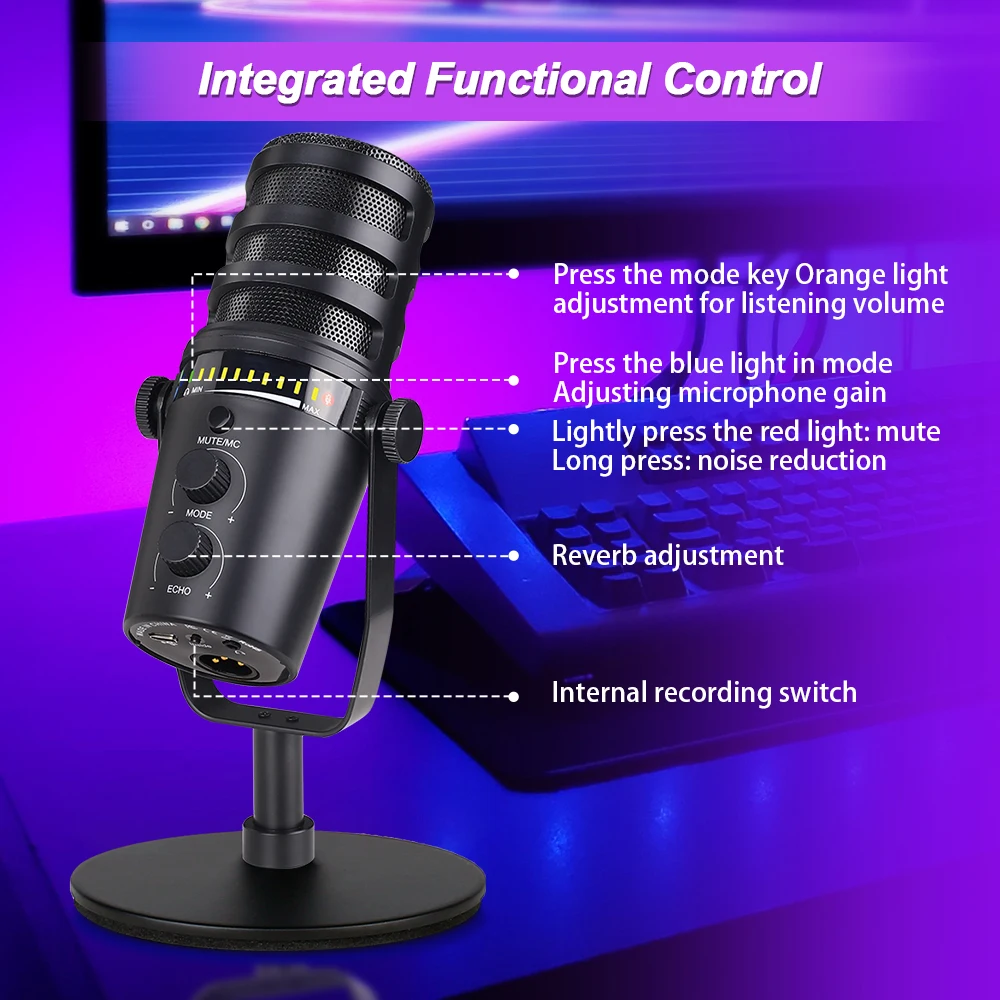 Haomuren XLR USB Dynamic Microphone for Podcasting Recording,PC Computer Streaming Gaming Mic With Mute Button Headphone Jack