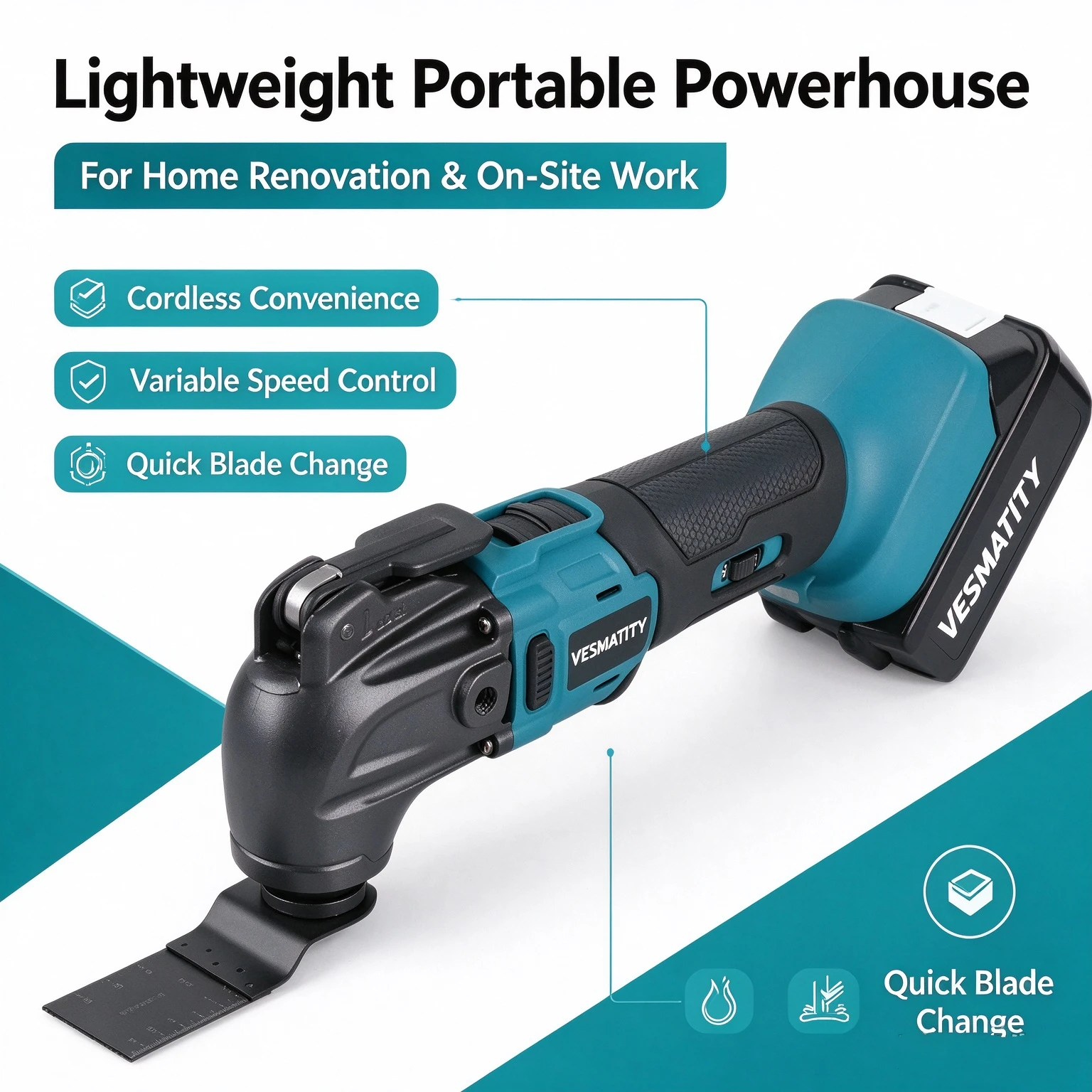 Cordless Brushless Multi Functional Oscillating Tool, 6 Speed with LED Quick Change for Woodworking Cutting Trimming Repair