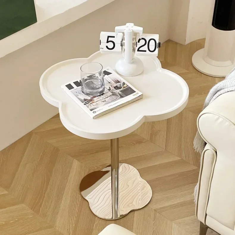 Creative home living room sofa glass small coffee table cream wind cloud bedside table simple bedside stainless steel edge table