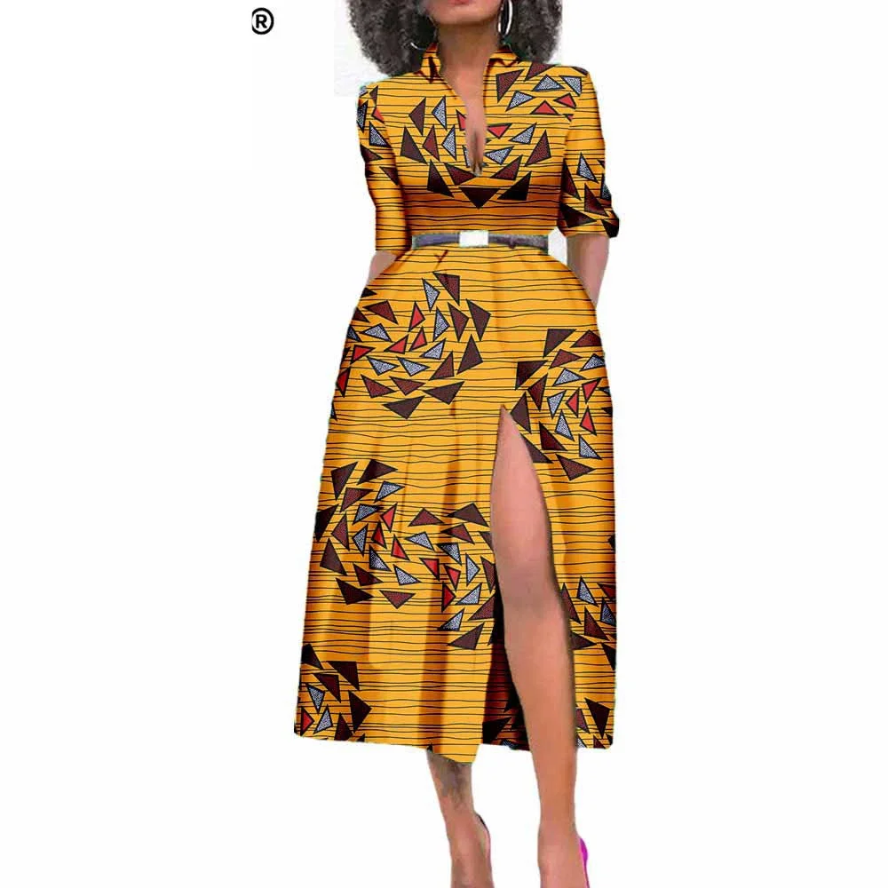 

African-style printed short-sleeved women's flared and cinched waist sexy dress