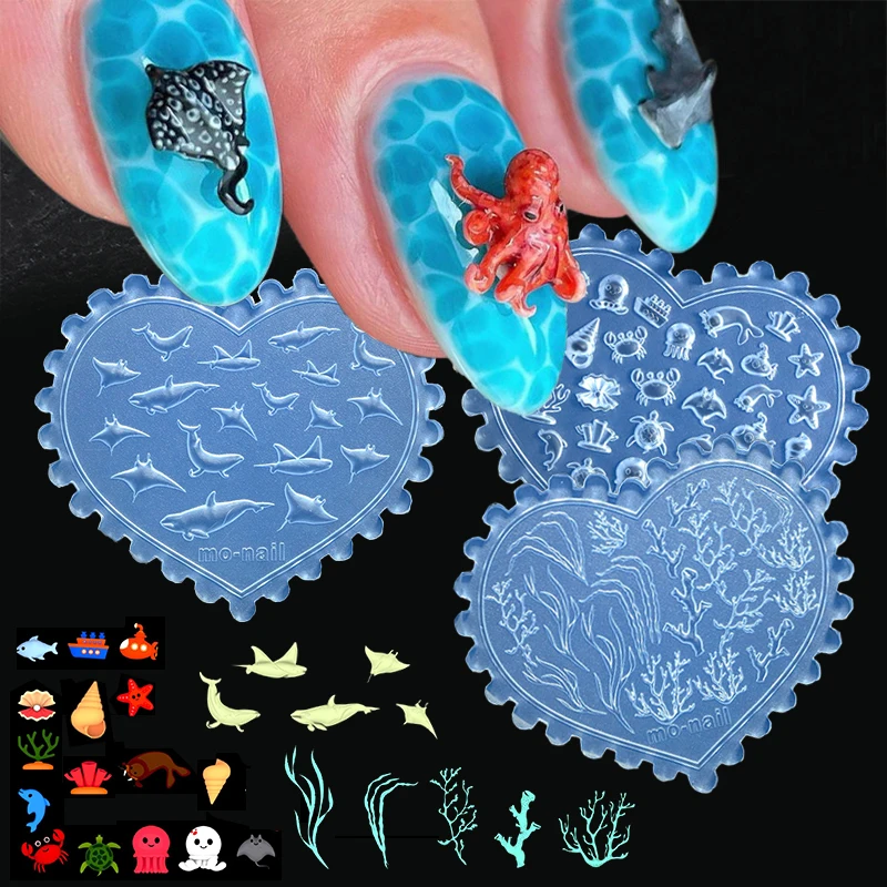 1 pçs oceano tema concha do mar peixinho dourado estrela do mar cereja morango 3d acrílico molde de unhas decorações diy silicone manicure molde