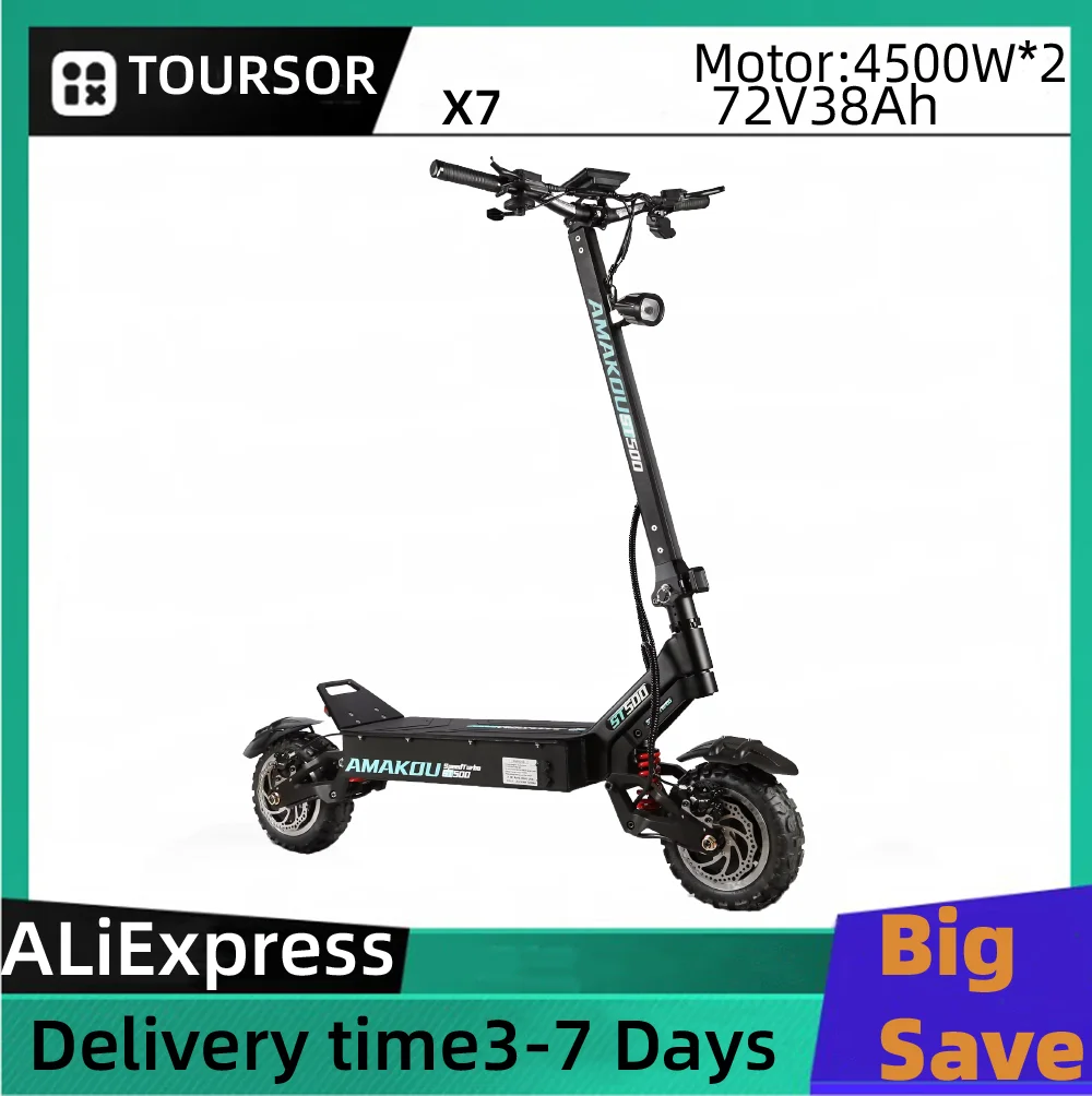 

TOURSOR X7 4500W*2 Motor 72V38AH battery Folding E-Scooter Adult Electric Scooter 11-inch Off-road Tires Scooter