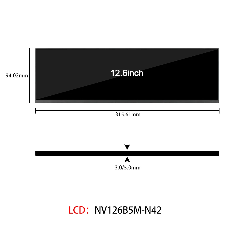 BOE 12.6 Inch Touch Lcd Screen With Type-C Board 1920x515 Long Bar diaplay 400 Nits eDP 30 Pins NV126B5M-N42