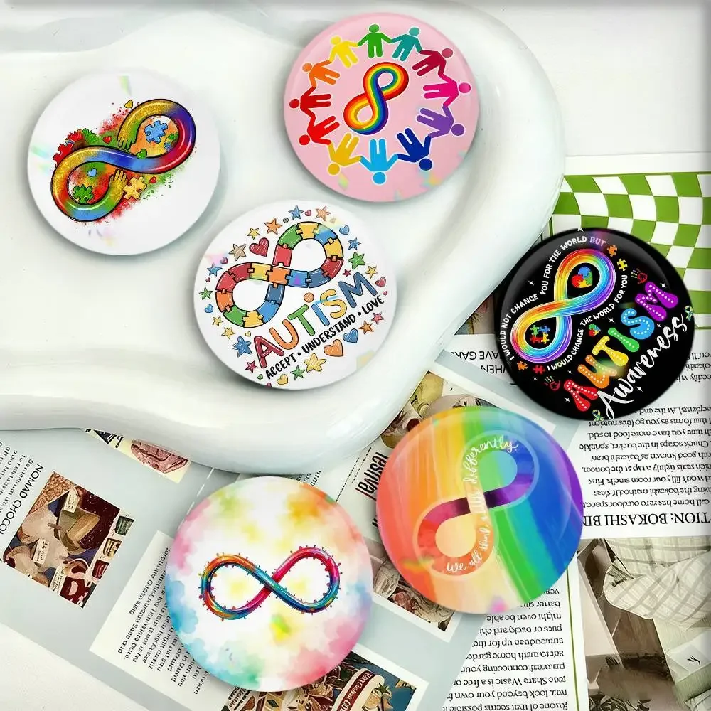 For Accept Support Love Autism Pride Symbol Rainbow Badges 25 32 44 58 75 mm Round Fans Collect Friends Gifts Brooch Souvenir