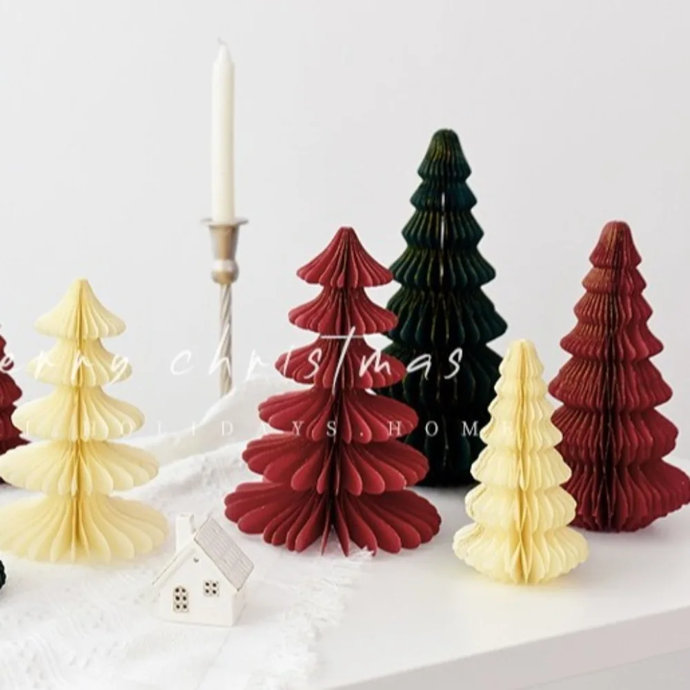 

New 18/25/32cm Christmas Tree Ornament 3D Atmosphere Decor Xmas Tree Honeycomb Ball Paper Scene Props Desktop Decoration