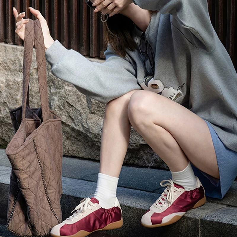 Women's Real Leather Casual Sneakers, Flat Cross-Tied Shoes