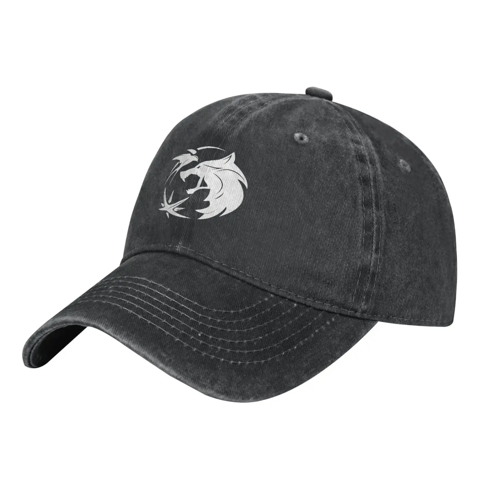 Witcher Wolf Dad Hat Adjustable Washed Distressed Baseball Cap Adjustable Trucker Hat Black