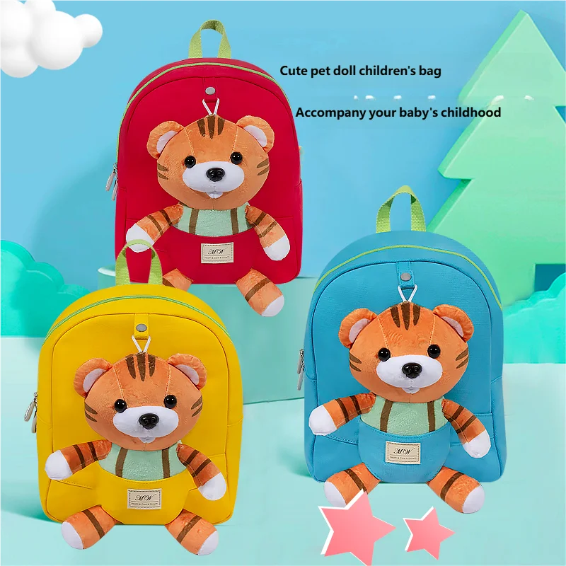MAN WA Children's Backpack, Cute And Detachable Tiger Elephant Doll Backpack, Boys' And Girls' Backpack, Kindergarten Backpack