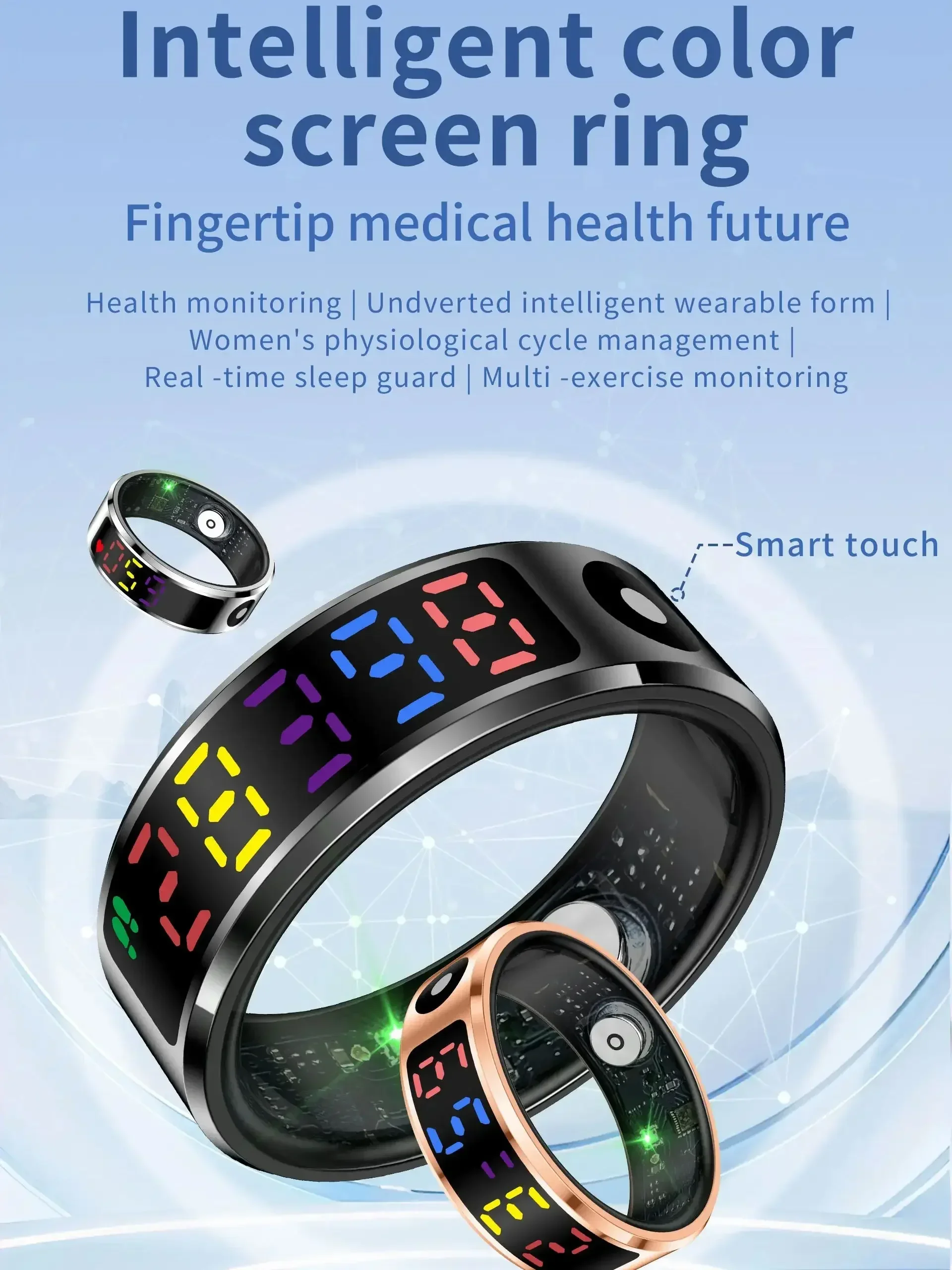 New Screen Smart Ring Tiktok Control Waterproof Multi-Sports Man Woman Heart rate Blood Pressure Sleep Health Gift Rings