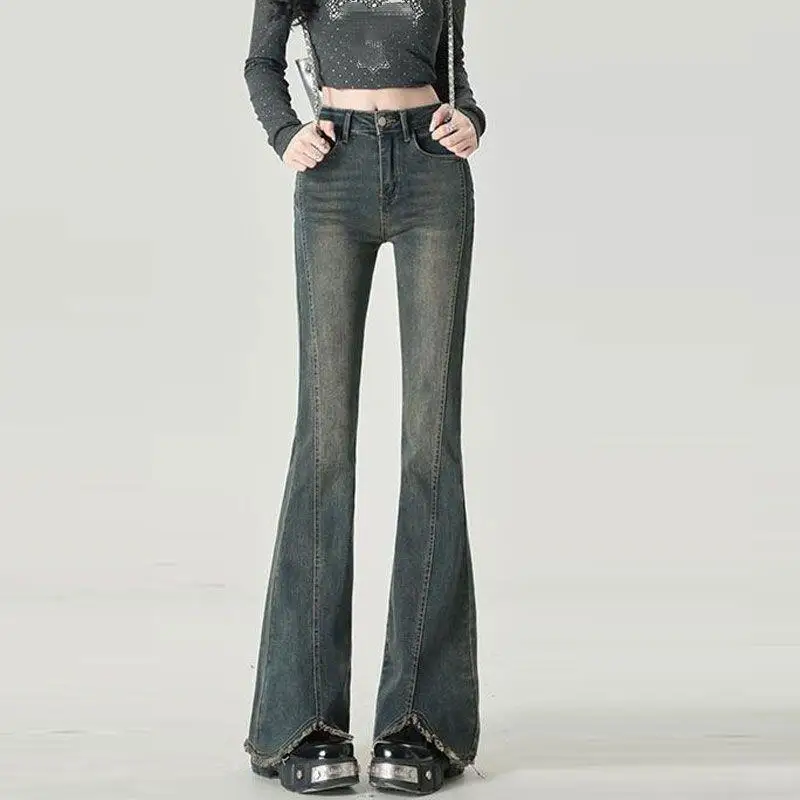 

Hot 2026 Spring Autumn New Women Clothing Design Sense Flared Jeans Fashion Versatile High Waisted Loose Casual Denim Long Pants