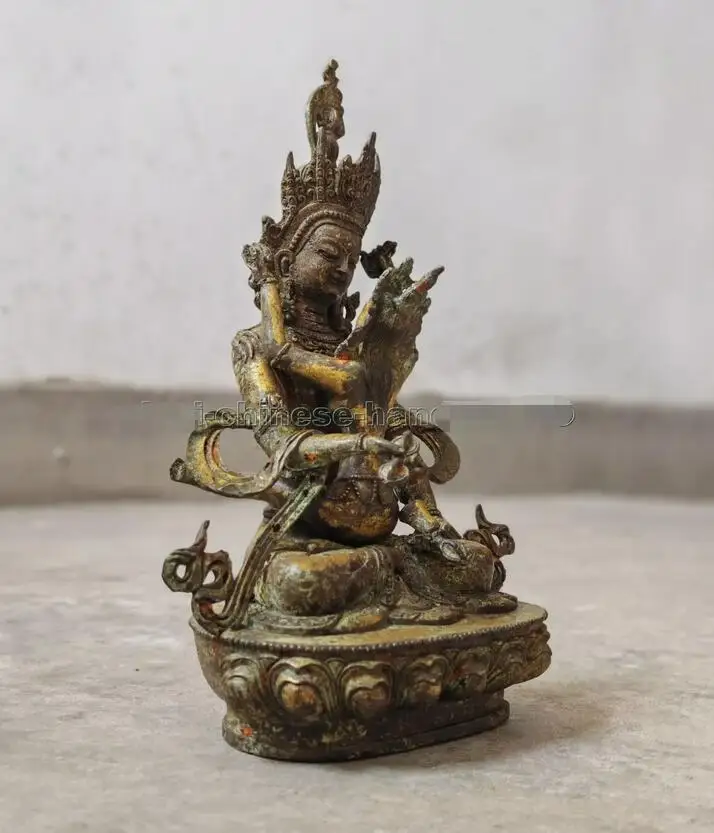 Old Vajra Mandkesvara Yab-Yum Happy Buddha Statues men women Bronze/gilt 11inch