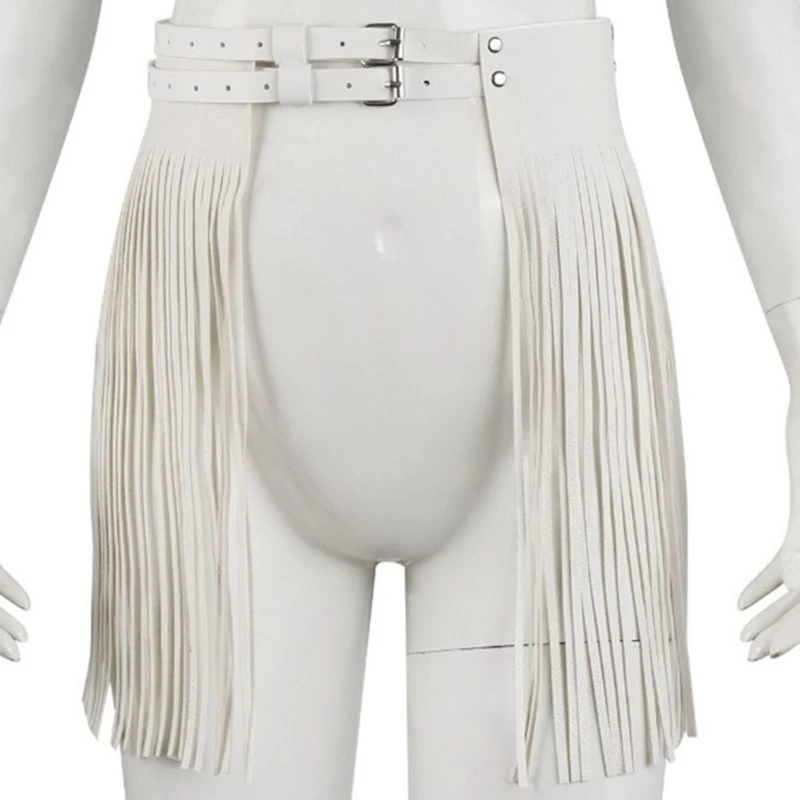 Womens Adjusted Waistband Fringed Skirt Punk PU Leather Tassels Double Buckled Waist Belt Hip Scarf Nightclub Dropsale