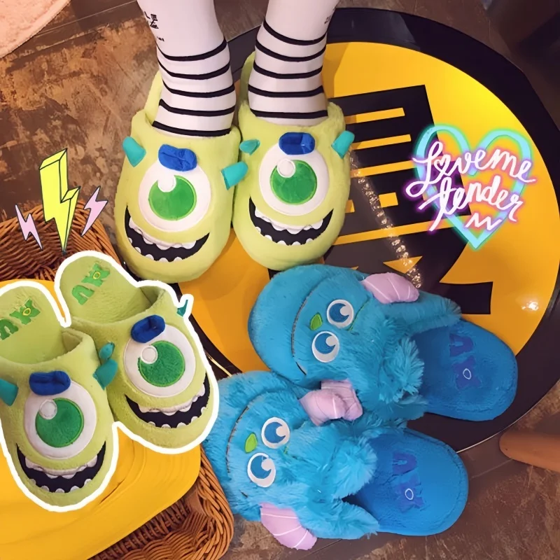 Anime Monsters University Slipper Disney Monster Inc Mike Wazowski Sullivan Winter Warm Non-Slip Cartoon Household Shoes