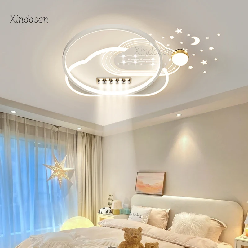 Led Starry Night Cloud Ceiling Light For Kids Room Girl Bedroom Ceiling lamp Dimmable Simple White Decor Baby Nursery Chandelier