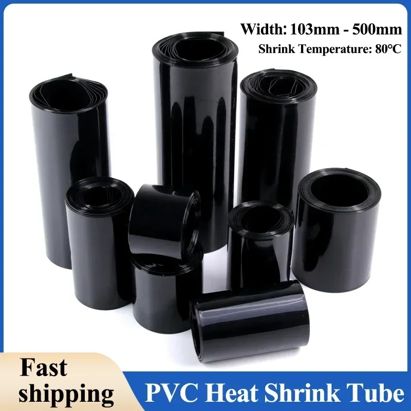 

1/3/5m PVC Heat Shrink Tube 18650 Lipo Battery Pack 103mm ~ 500mm Insulated Protection Film Wrap lithium Case Cable Sleeve Black