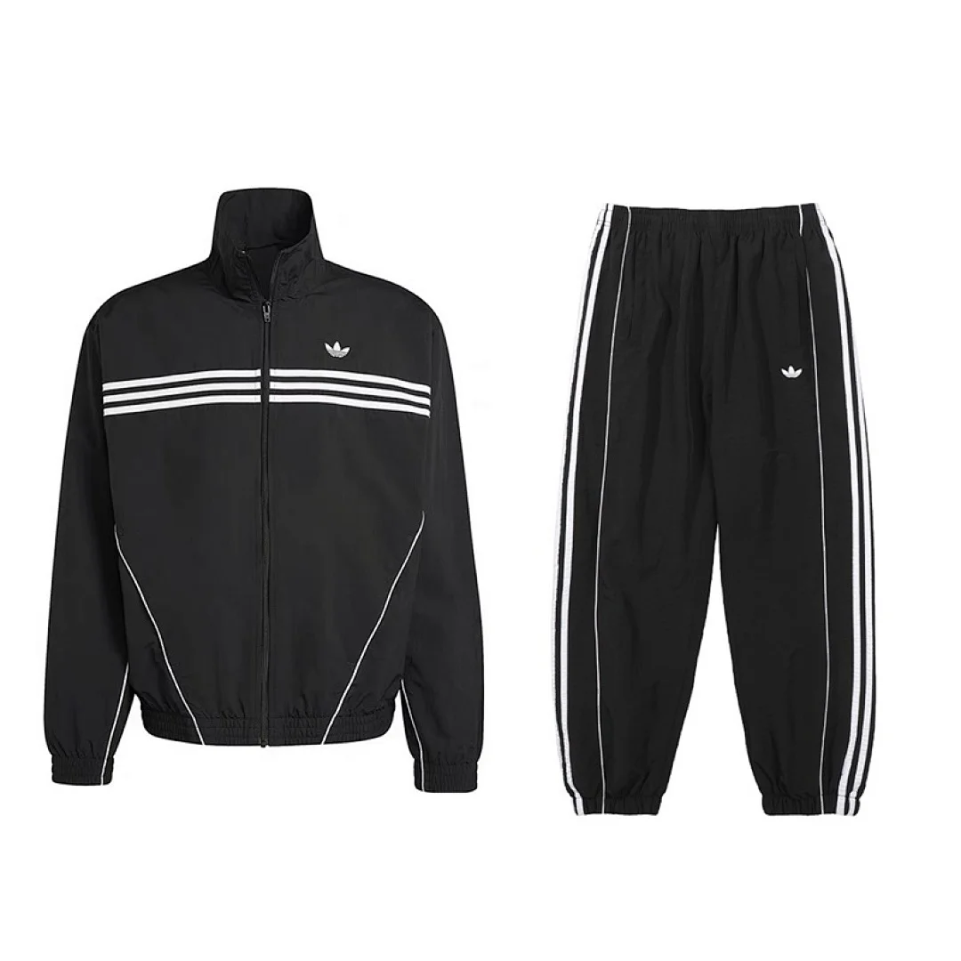 Adidas Trefoil Men Two Piece Tracksuit Premium Taslon Material Counter Quality Three Labels Integrated Sport Daily Suit