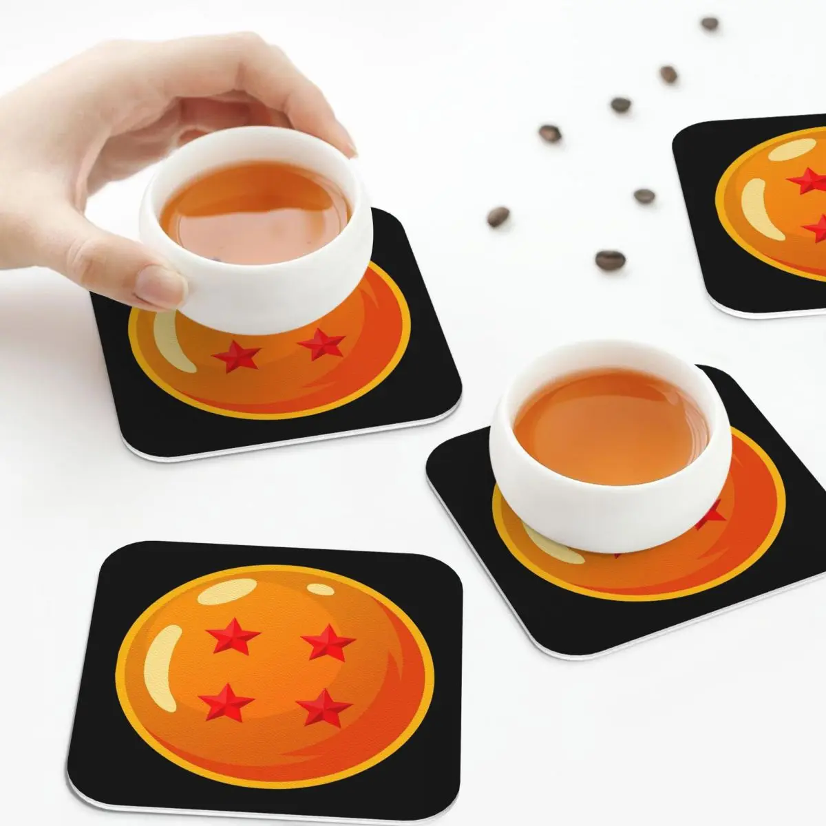 DBZ - Four Star Dragonball Coasters Kitchen Placemats Non-slip Insulation Cup Coffee Mats For Decor Home Tableware Pads Set of 4