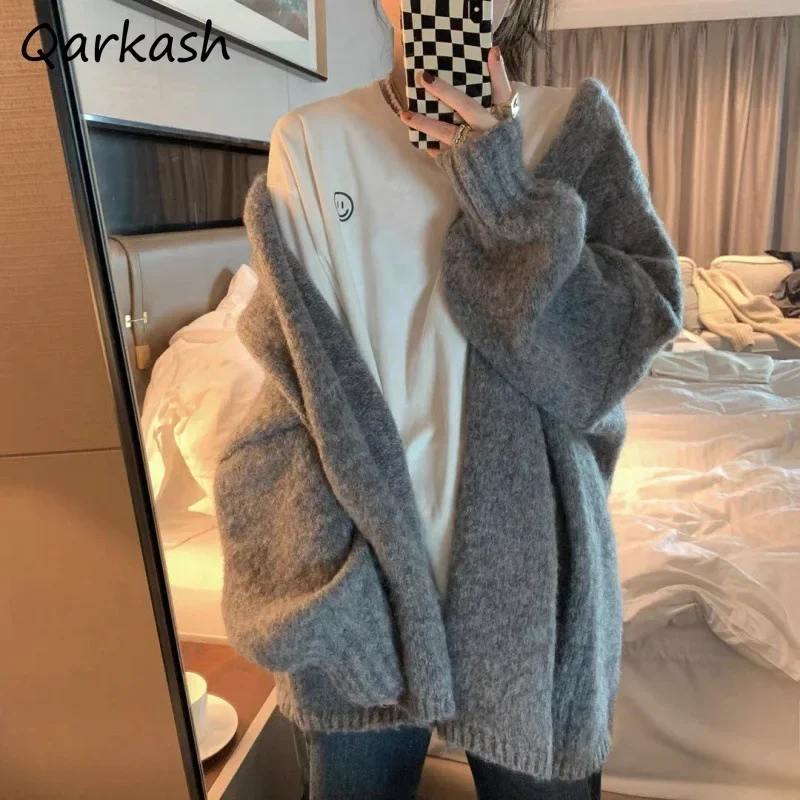 

Caedigan Women Loose Simple Knit All-match Chic Vintage Solid Comfortable Casual Streetwear Autumn Thick Warm Female Fashion