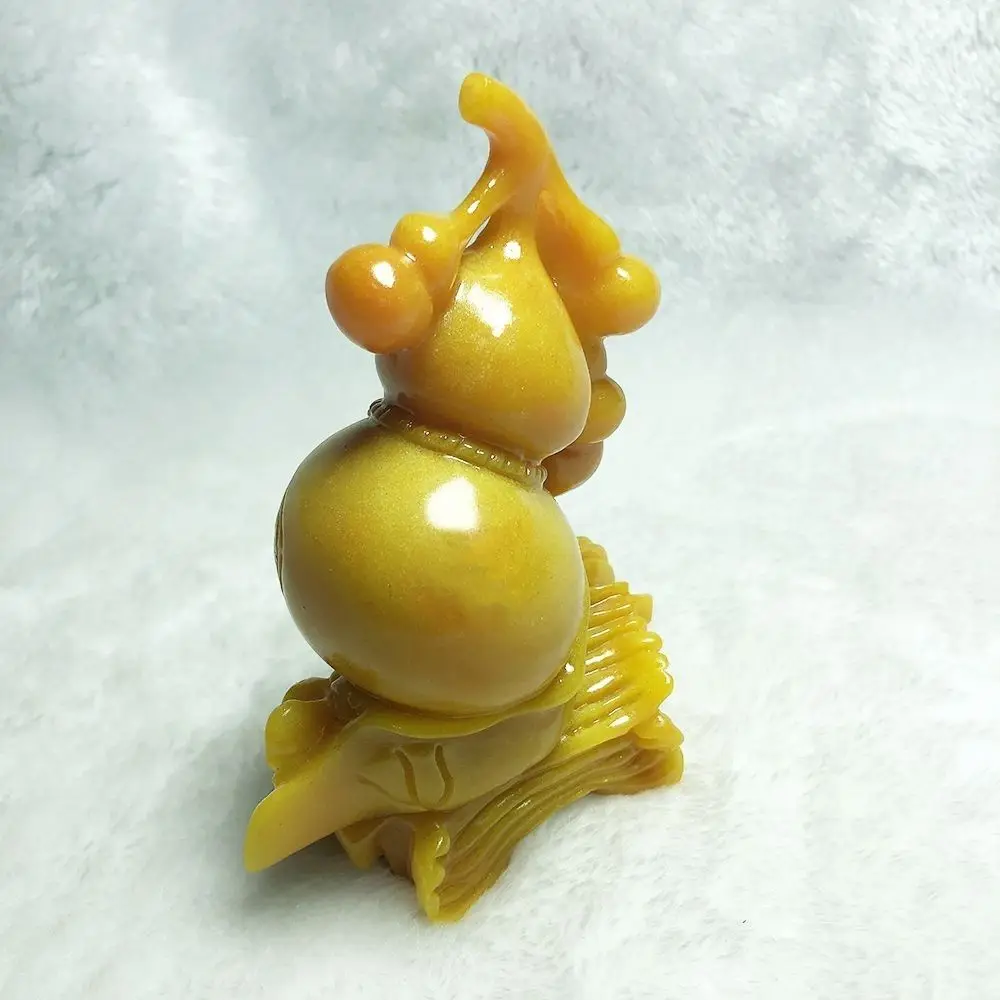 Yellow Jade Gourd Figurine Fu Lu Symbol Blessing Ornament Home Decor Gift