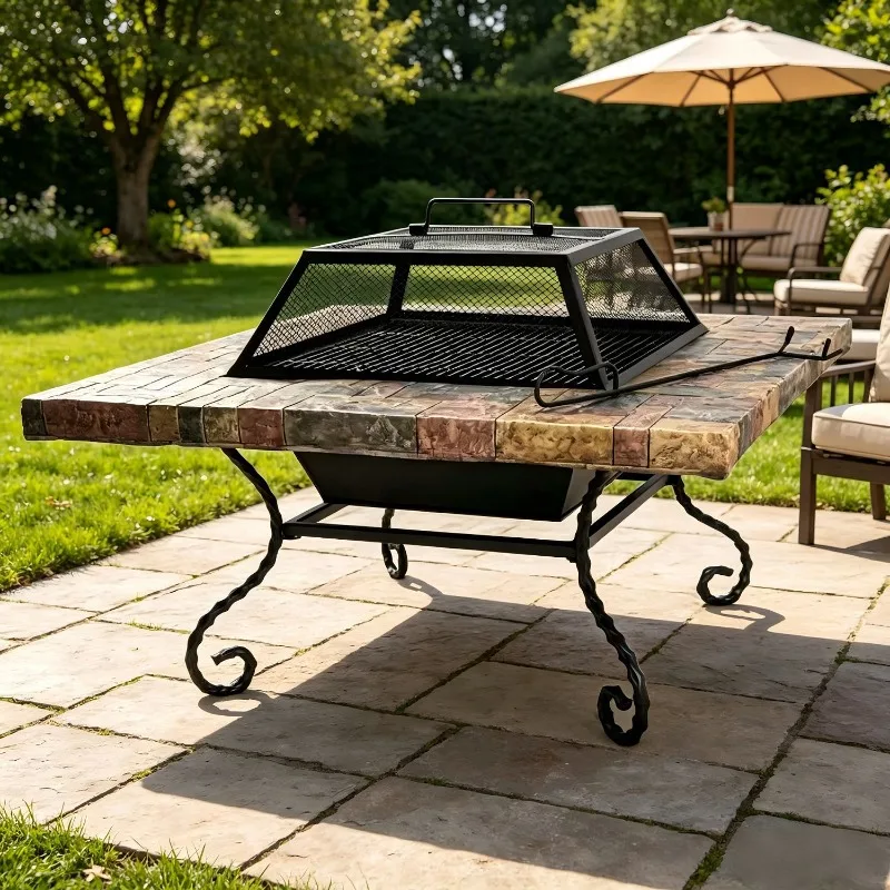 Simple square magnesium oxide heating stove tabletop with wrought iron table feet baking cross-border exit terrace brazier burni