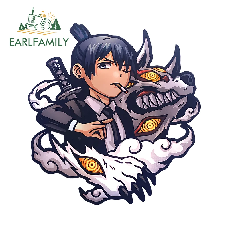 EARLFAMILY 13cm x 12.4cm Aki Anime Chain Chibi Decals Electric Saw Swordsman School Car Accessories JDM Interesting Car Stickers