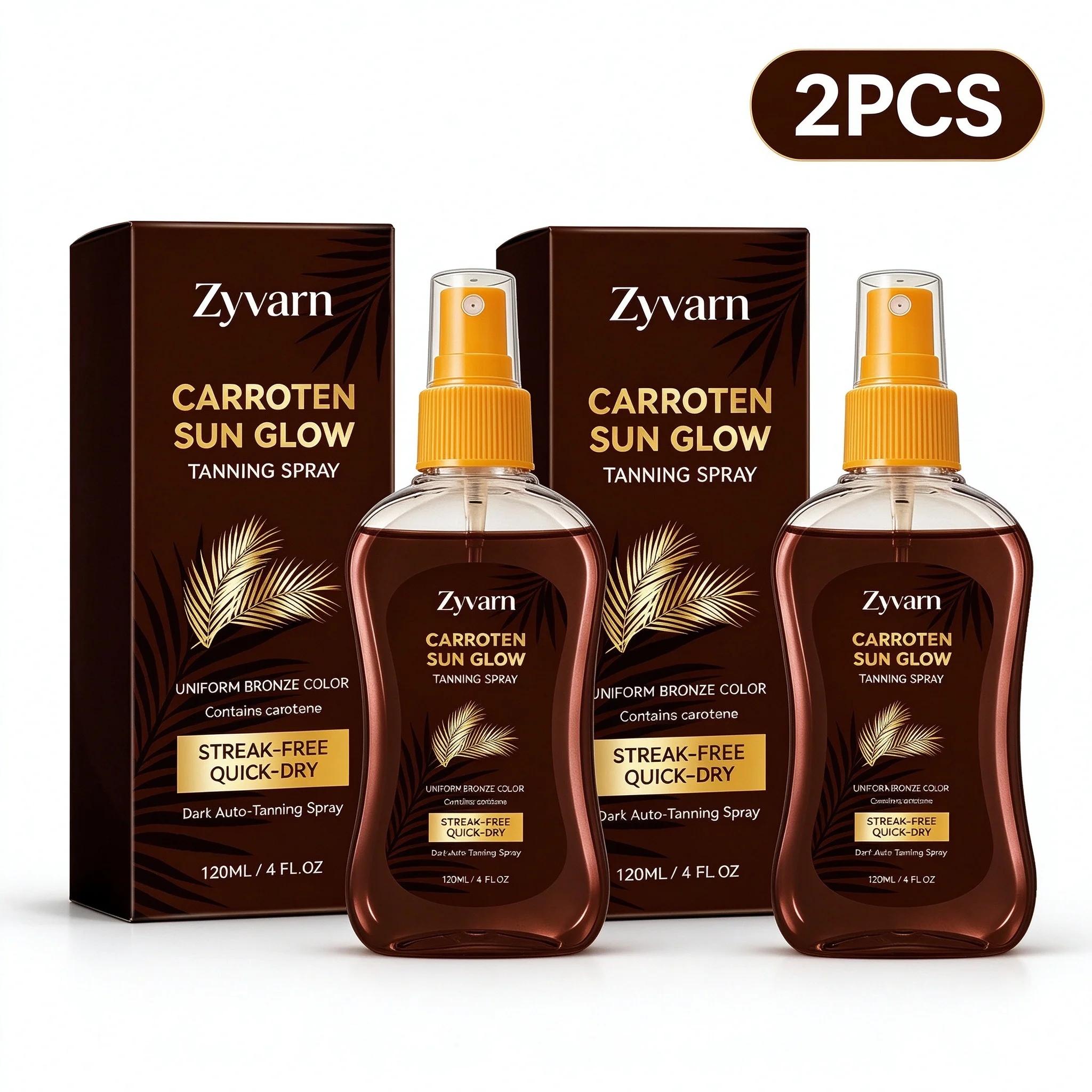 Zyvarn Carroten Sun Glow Tanning Spray - Self Tanner with DHA, Erythrulose & Carotene - Streak-Free Quick-Dry Bronzing Mist for Face & Body - Natural Golden Bronze Glow, Adjustable Depth, 120ml