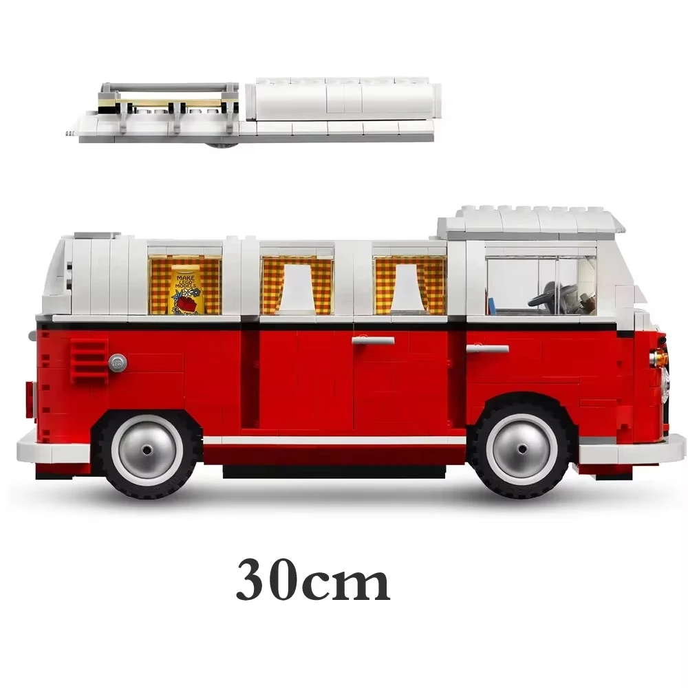Diy retro t1 acampamento ônibus blocos de construção conjunto-stem 3d piquenique 10220 modelo carro kit brinquedo educativo para crianças meninos brinquedos meninas