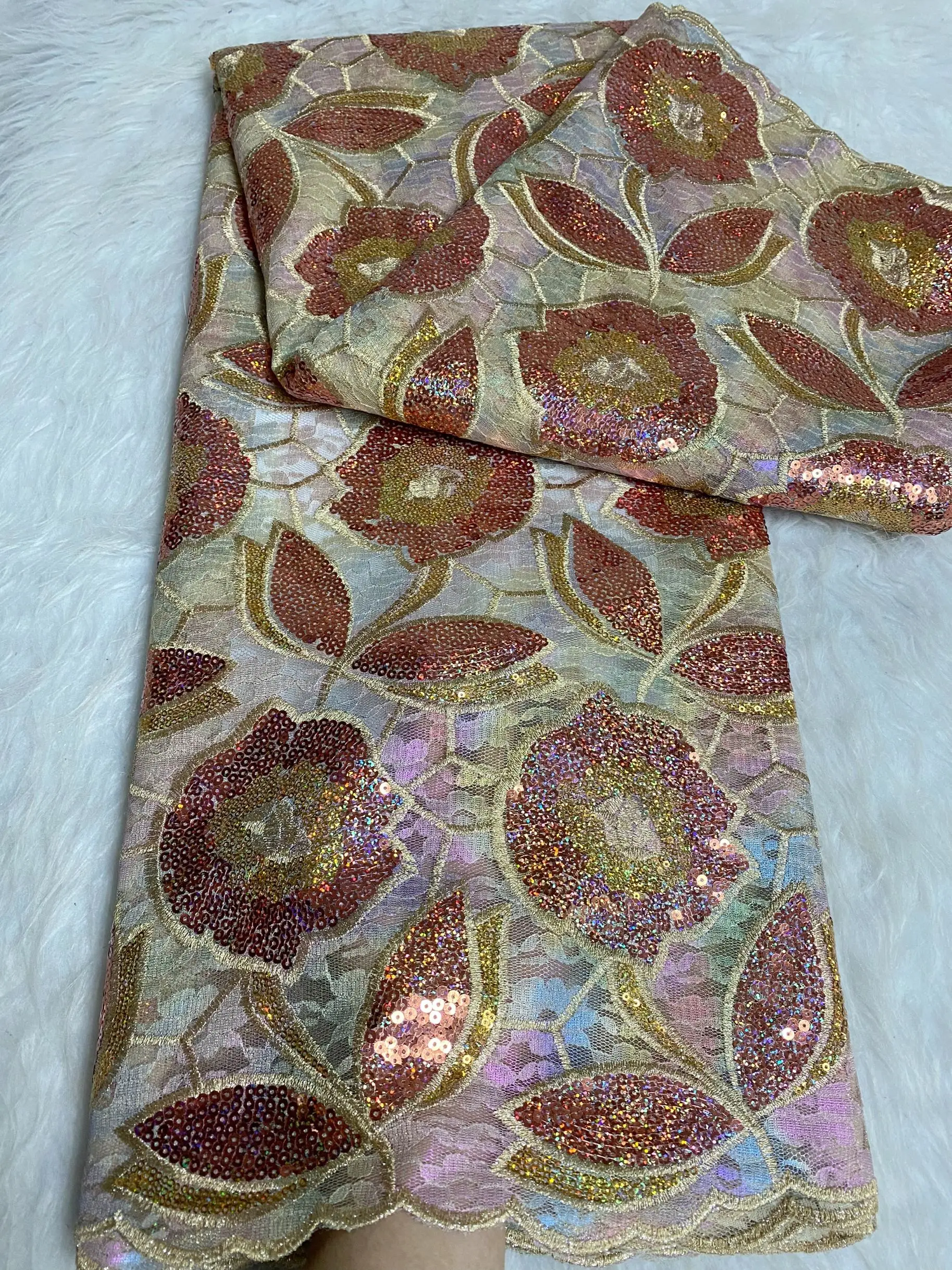 White French Lace African Swiss Double Organza Laces High Quality 5Yards Embroidery Shinning Nigeria Fabric For Women Party WFFS