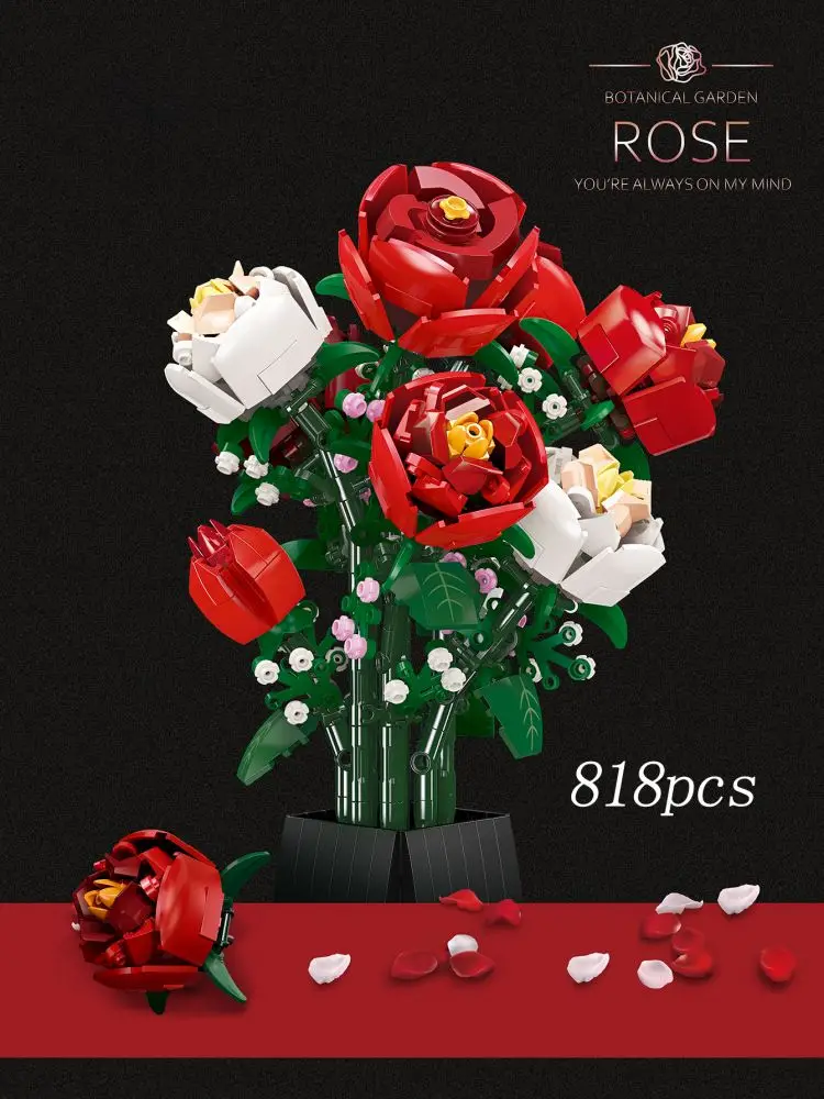 

Romantic Rose Building Blocks Flower Bouquet Eternal flower Bricks Toys Forever Love DIY Bricks Toys Valentine's Day gift