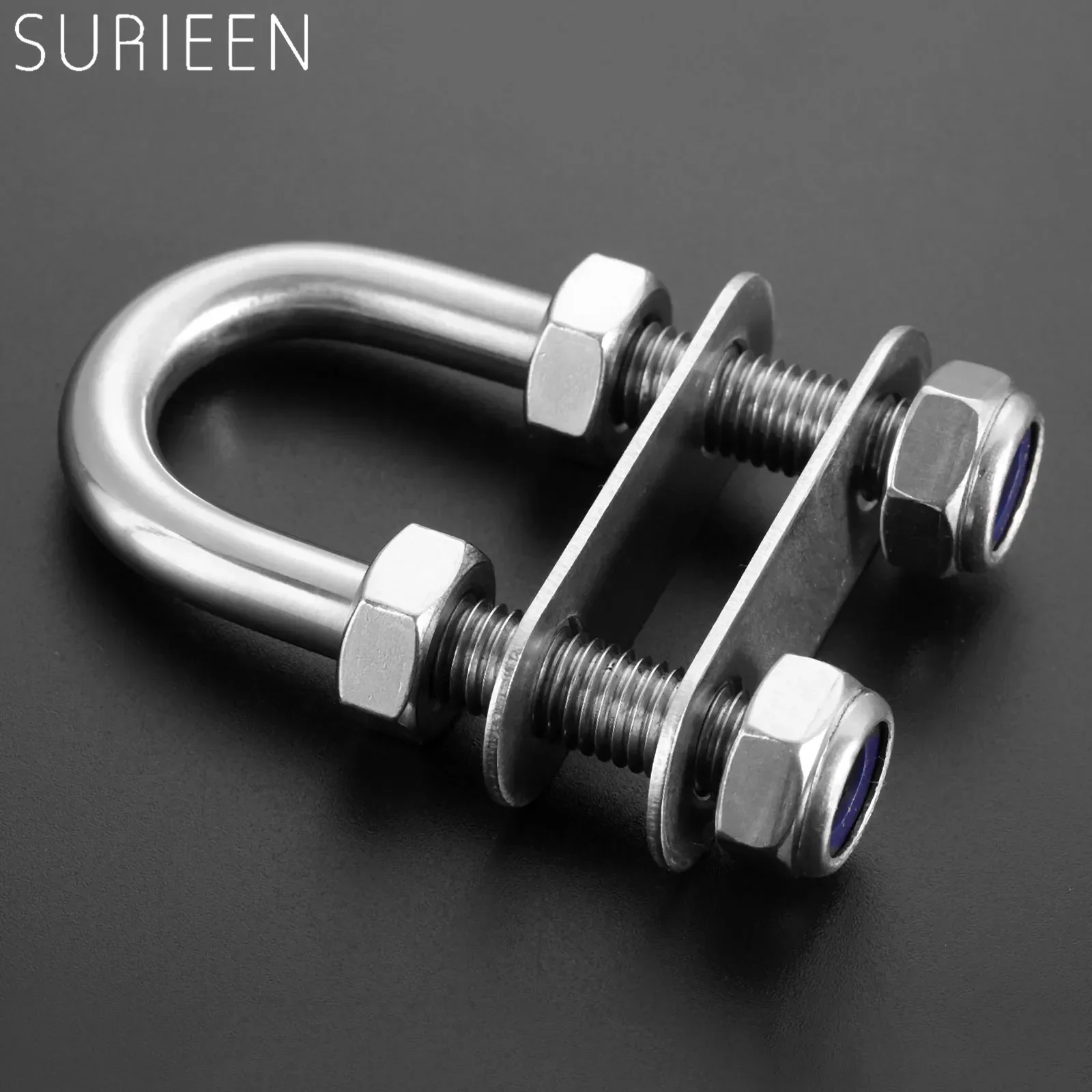 Marine Yacht Stern Bow U Bolts,M10 Thread *80mm,Boats 316 Stainless Steel Eye Tie Down with Fixed Welding Plate for Rope&Rigging