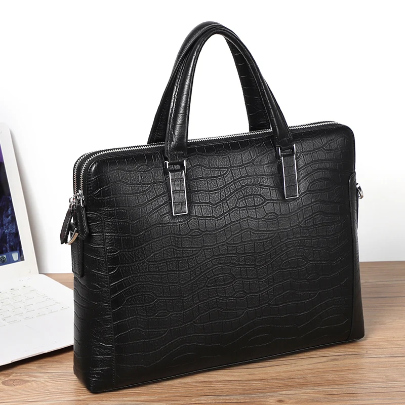 

Men's Business Briefcase Genuine Leather Laptop Bag Double Layers Male Handbag Travel Bag Totes Casual Shoulder Bag