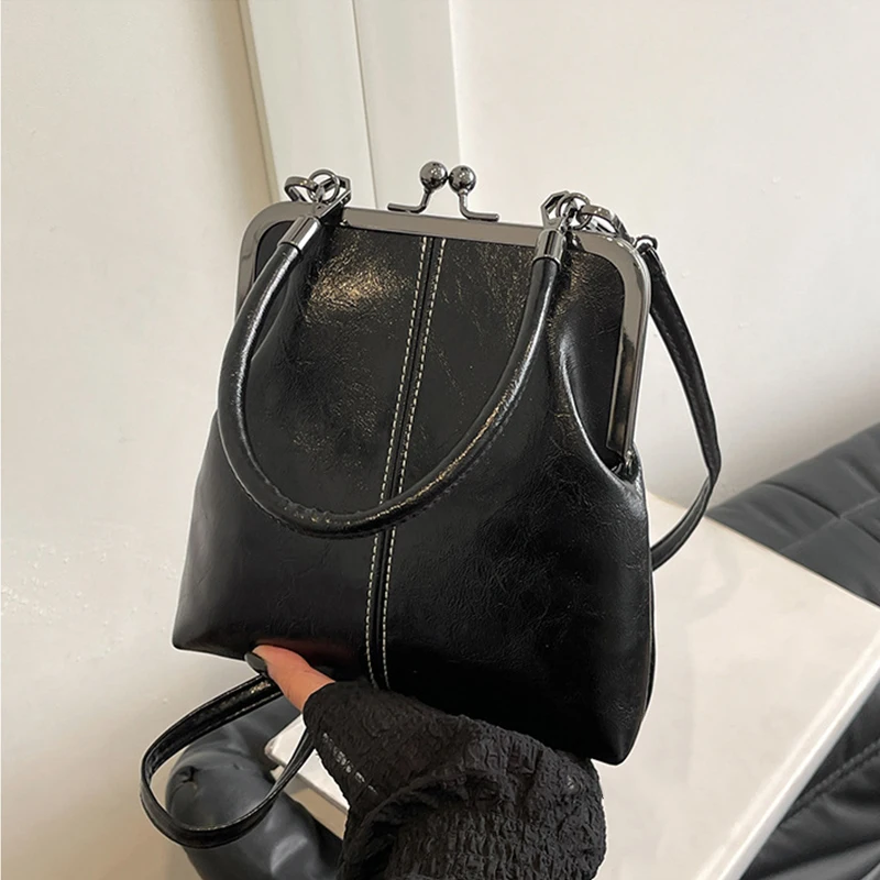 Elegante Clip Lock Umhängetasche Große Kapazität PU Leder Umhängetasche Einfarbig Retro frauen Kleine Handtasche – Detail 19