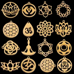 5pcs/lot Yoga Lotus Chakra DIY Charms Pendant Stainless Steel Tag Lotus Flower Connectors Jewelry Making Items Wholesale Crafts