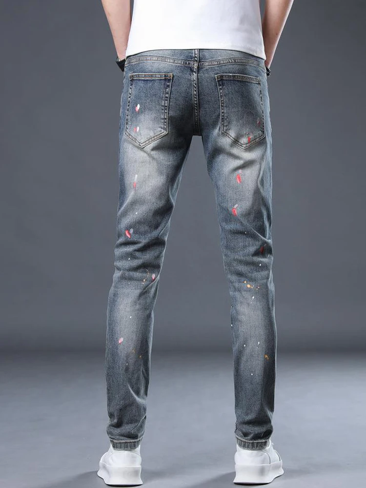 High Stree jeans With Holes For Men's Thin Fashion Brand Slim Feet Summer Black Cowboy Hip Hop Korean Style High Quality pants