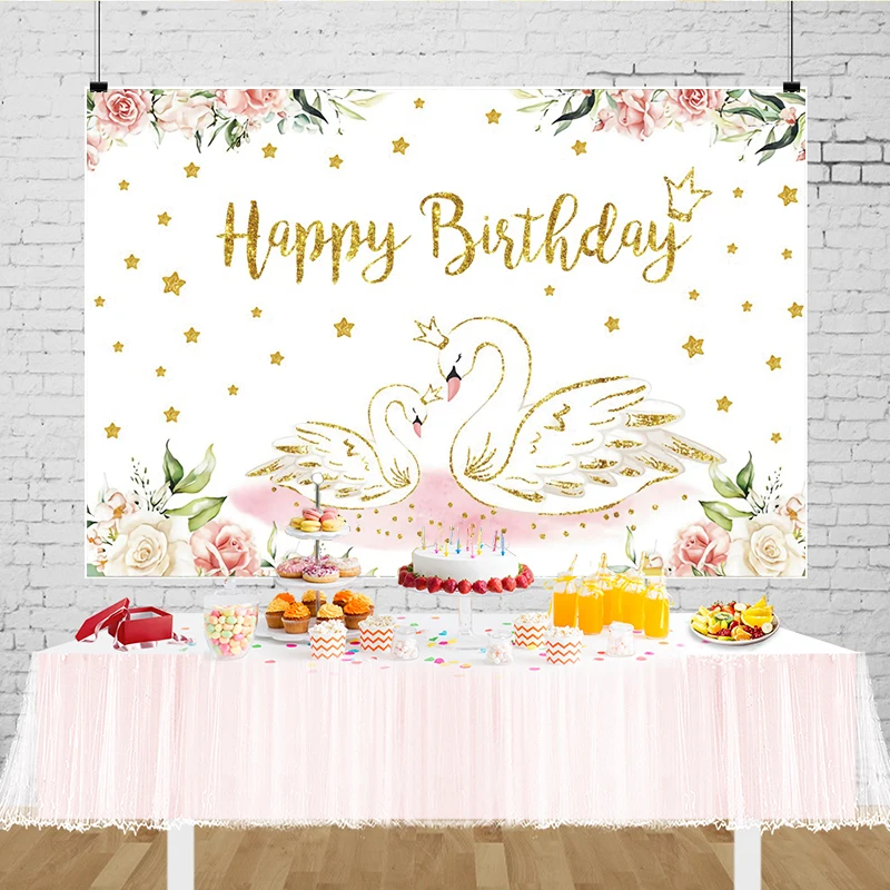 Backdrop Swan Birthday Decoration Girl Baby Shower Party Bird Rose Ballet Background Ballerina Newborn Photography Wall Banner