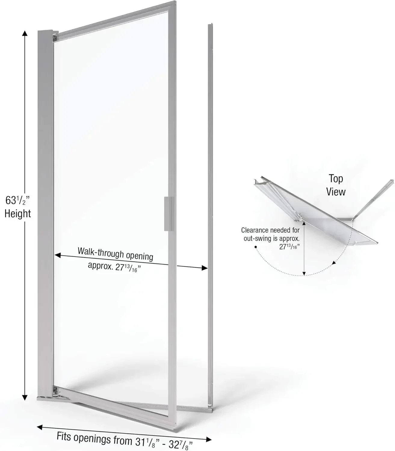 Sopora 31.125- 32.875 in. Width, Pivot Shower Door, Clear Glass, Chrome Finish