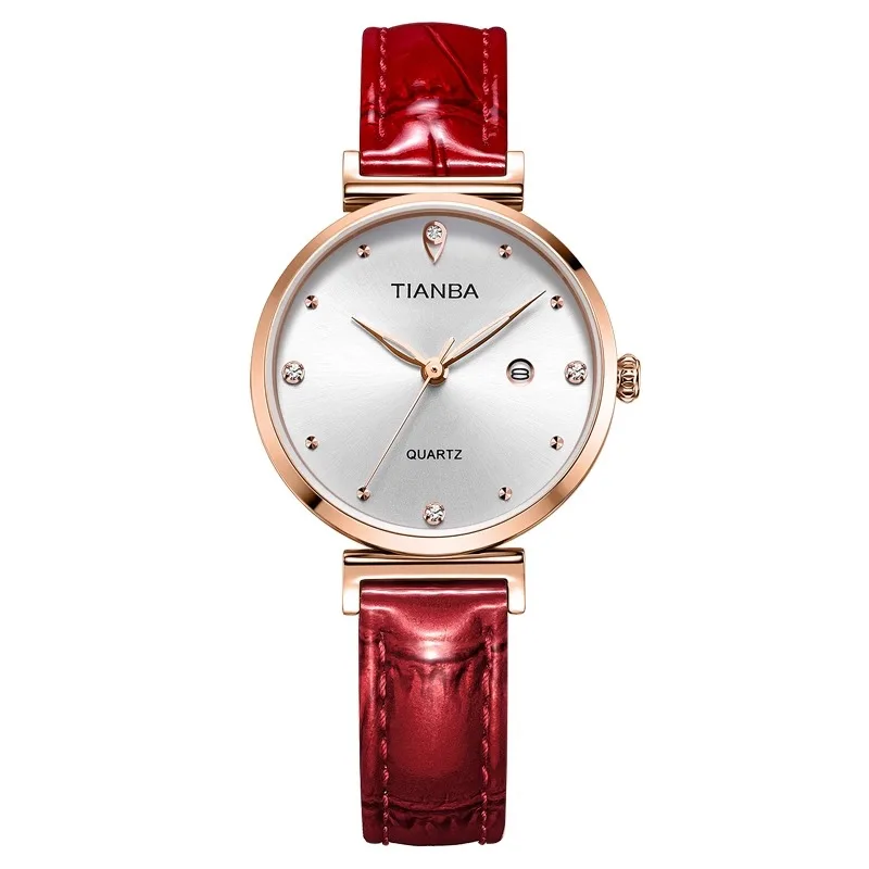 TIANBA Ladies quartz watches calendar ladies watches leather straps water resistant watches