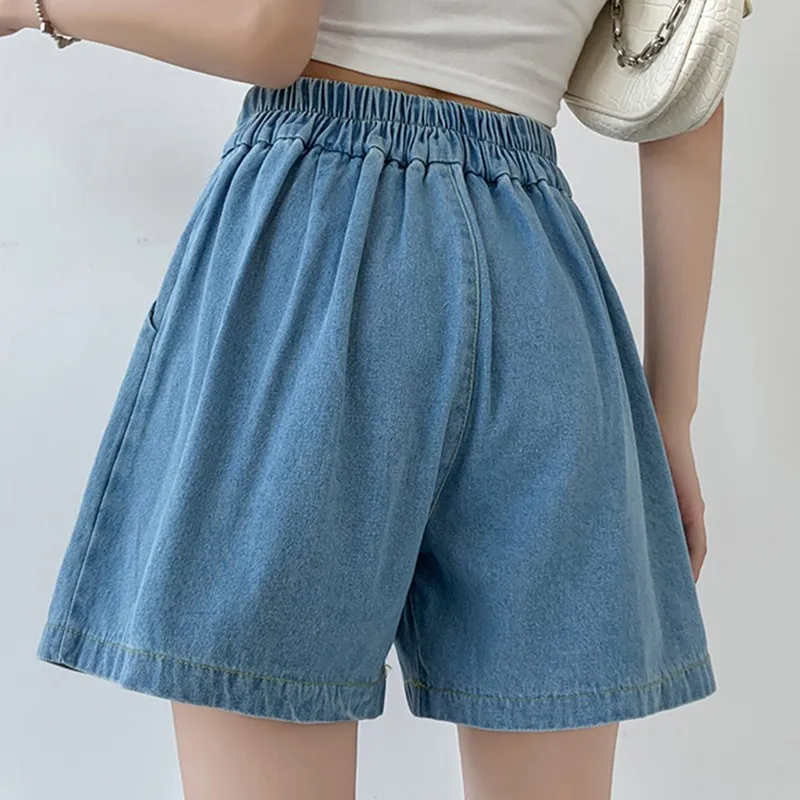 High Waist Casual Denim Shorts Women New Arrival 2024 Summer Korean Style Solid Color Basics Female Short Jeans W1712